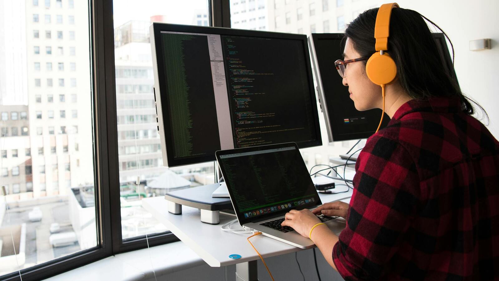 Laptop on a desk for software development work